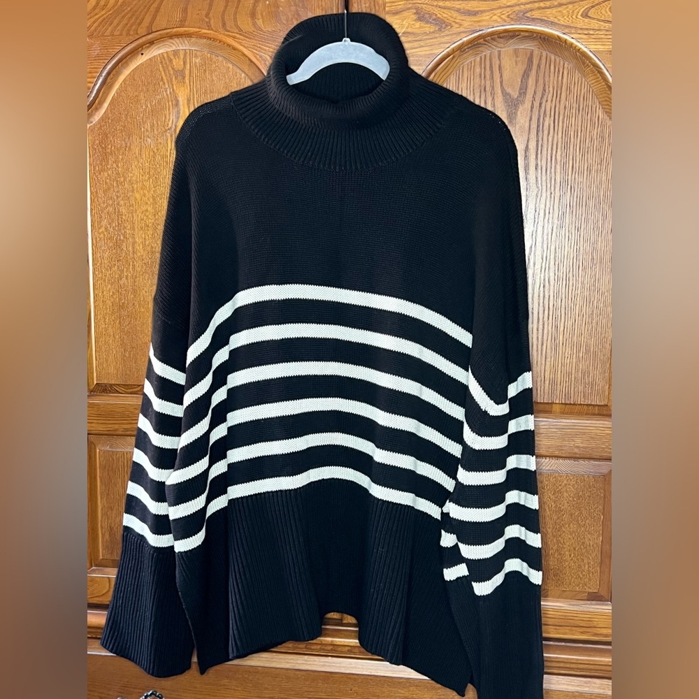 GAP Black and White Cowl Neck Sweater Nautical Stripes